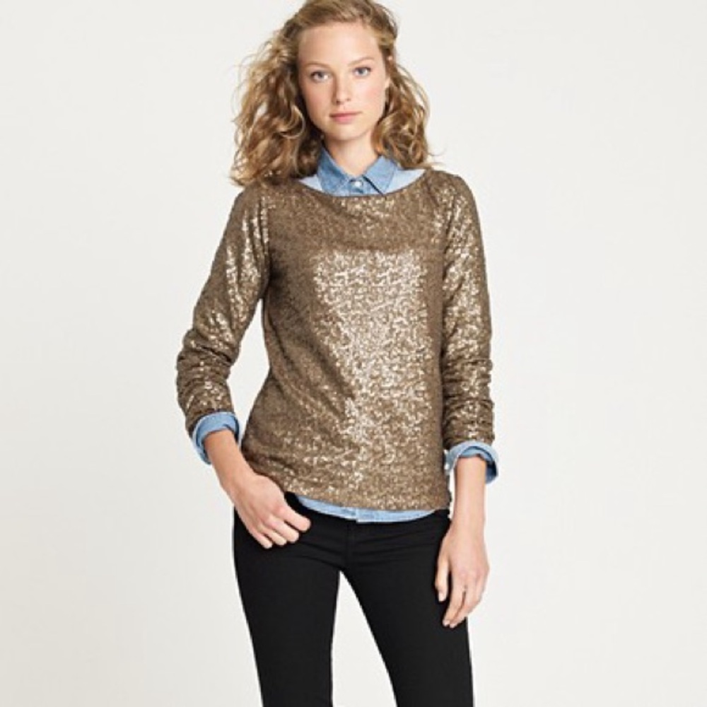 J Crew Sequin Long Sleeve Top